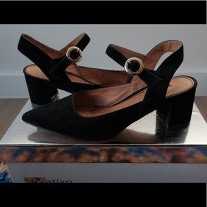 Matiko black suede heels from Anthropologie
